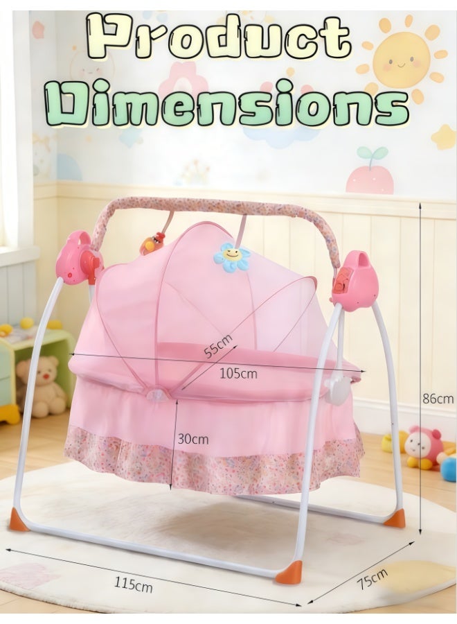 Electric Baby Swing, baby rocker, Rocking Chair Electric Cradle Baby Swing Bed, Automatic Rocking Recliner Crib Basket, Baby Safe Bed, Best Baby Bed For Infant Newborn Unisex (Pink) - Image 3